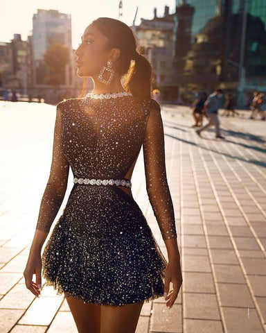 Trendy Sparkly Mesh Black Party Dress - TrendsetterbyTracy Boutique