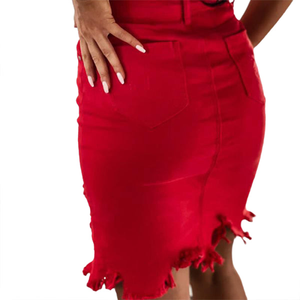 Trendy Solid Color Slit Denim Skirt - TrendsetterbyTracy Boutique