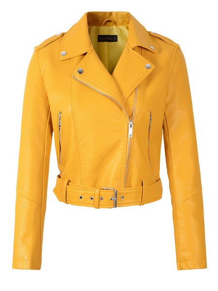 Trendy Solid Color Asymmetrical Leather Jacket - TrendsetterbyTracy Boutique