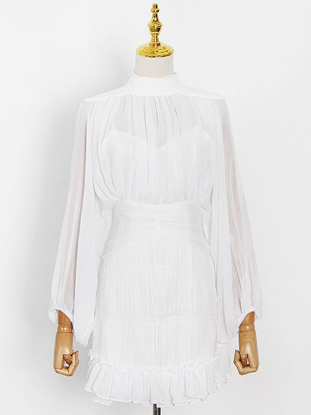 Trendy Hollow Out Lace Ruffle Mini Dress - TrendsetterbyTracy Boutique