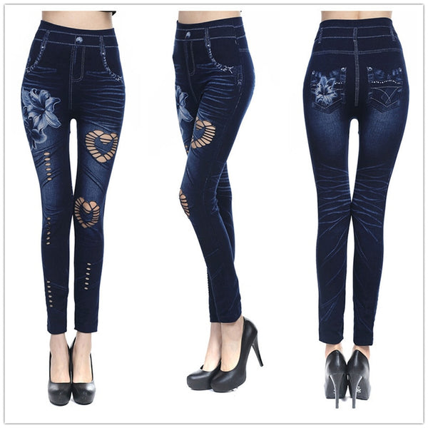 Trendy Heart Knitted Floral High Waist Denim Jeggings - TrendsetterbyTracy Boutique