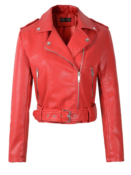 Trendy Solid Color Asymmetrical Leather Jacket - TrendsetterbyTracy Boutique