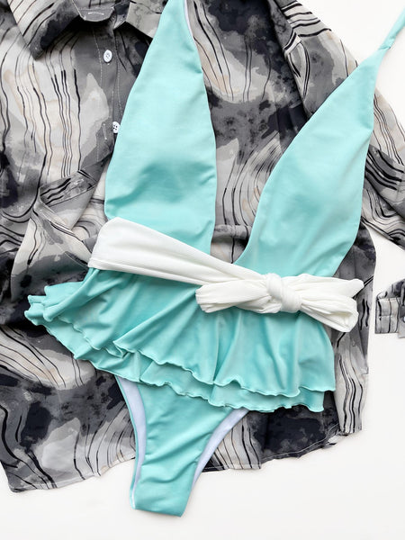 Trendy High Belted Ruffle Swimsuit - TrendsetterbyTracy Boutique