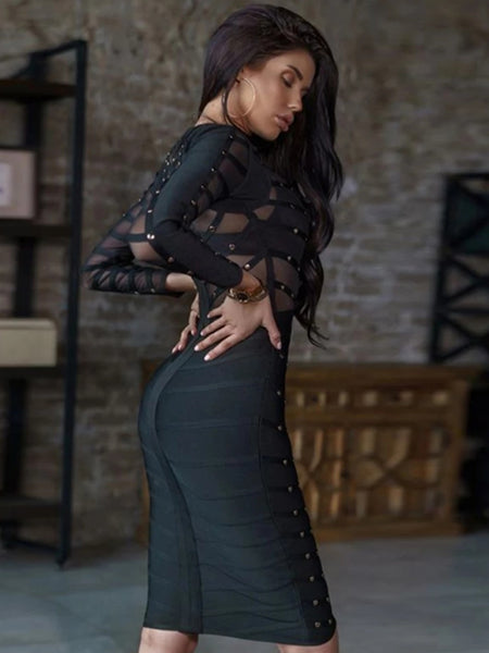 Trendy Black Mesh Bandage Dress - TrendsetterbyTracy Boutique