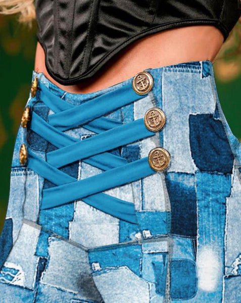 Trendy High Waist Denim Patchwork Pants - TrendsetterbyTracy Boutique
