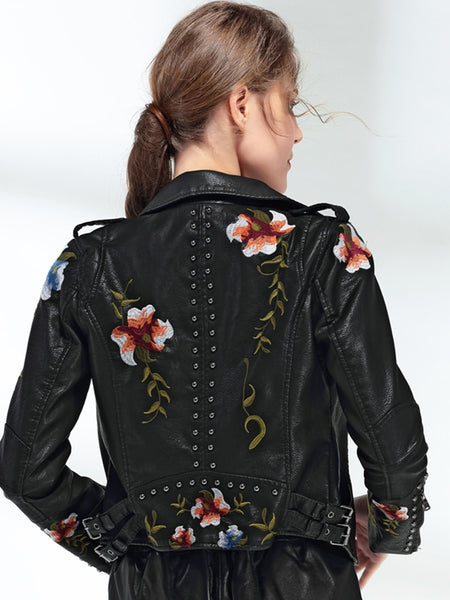Trendy  Floral Print Faux Soft Leather Jacket - TrendsetterbyTracy Boutique