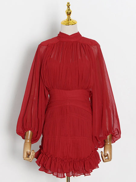 Trendy Hollow Out Lace Ruffle Mini Dress - TrendsetterbyTracy Boutique