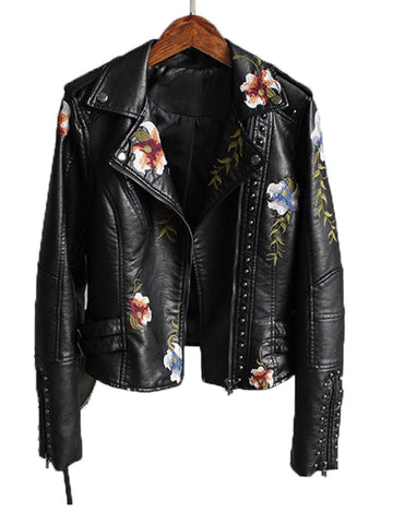 Trendy  Floral Print Faux Soft Leather Jacket - TrendsetterbyTracy Boutique