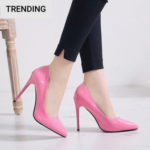 Trendy Classy Pointed Toe Patent Leather High Heels Shoes - TrendsetterbyTracy Boutique