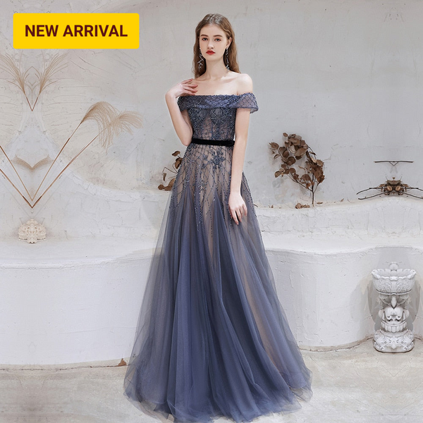 Trendy Dubai Dark Blue Beaded Formal Gown - TrendsetterbyTracy Boutique