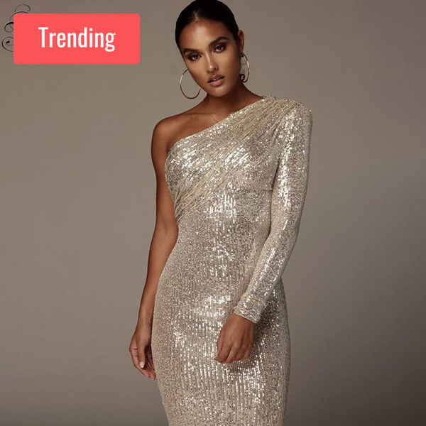 Trendy One Shoulder Holiday Mesh Dress - TrendsetterbyTracy Boutique