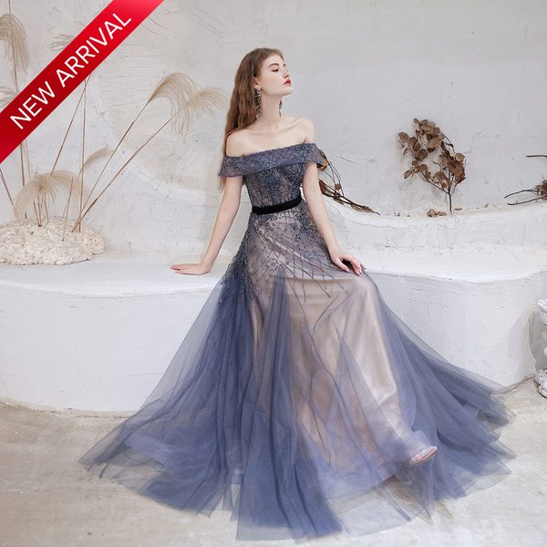 Trendy Dubai Dark Blue Beaded Formal Gown - TrendsetterbyTracy Boutique