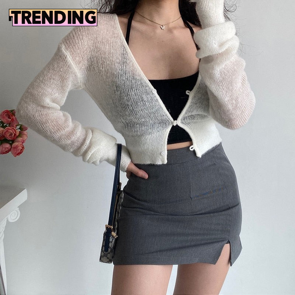 Trendy Cropped Long Sleeve Knitted Cardigan Sweater - TrendsetterbyTracy Boutique