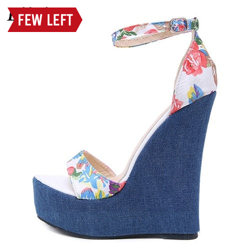 Trendy Peep Toe Platform Denim Sandals - TrendsetterbyTracy Boutique