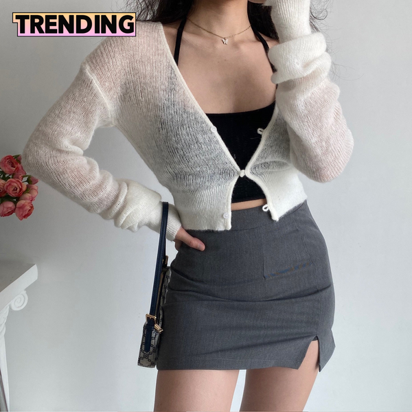 Trendy Cropped Long Sleeve Knitted Cardigan Sweater - TrendsetterbyTracy Boutique