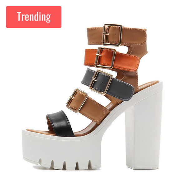 Trendy Gladiator Platform Buckle Heels - TrendsetterbyTracy Boutique