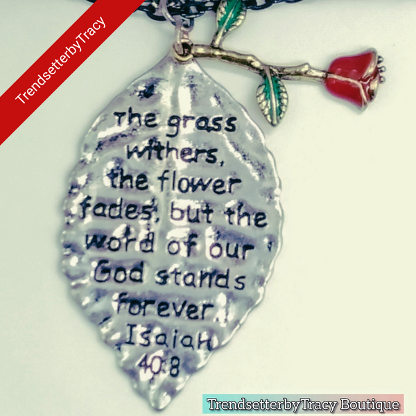 Trendy God Loves Endures Forever Isaiah 40:8 Bible Verse Statement Necklace Set - TrendsetterbyTracy Boutique