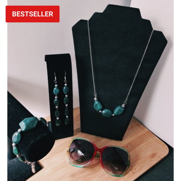 Trendy Emerald Green Necklace, Earring, And Bracelet Set - TrendsetterbyTracy Boutique