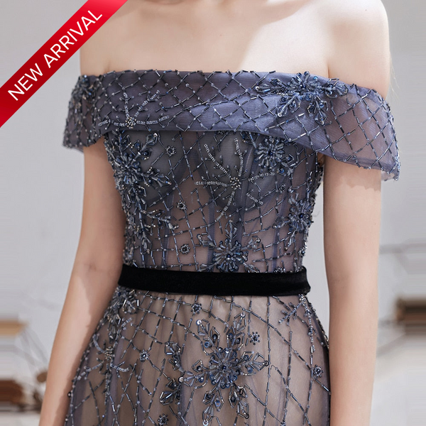 Trendy Dubai Dark Blue Beaded Formal Gown - TrendsetterbyTracy Boutique