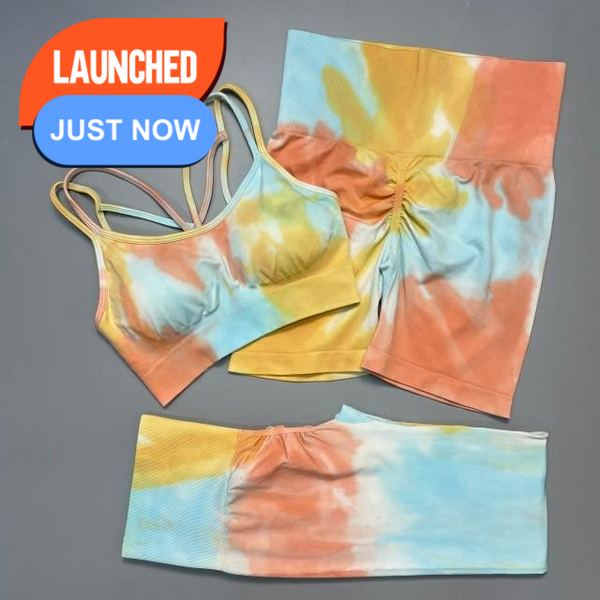 Trendy Tie Dye Sporty High Waist Seamless Leggings And Cropped Bra Set - TrendsetterbyTracy Boutique