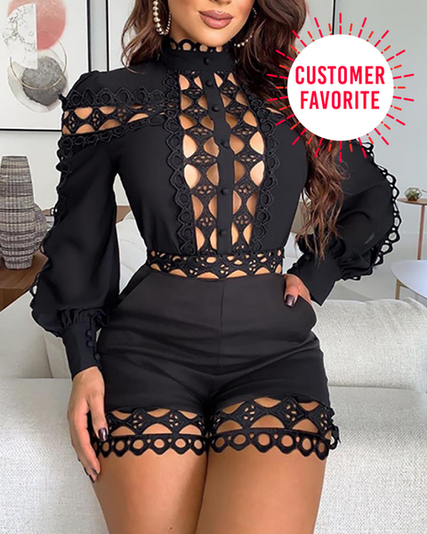 Trendy Hollow Out Fashion Long Sleeve Romper - TrendsetterbyTracy Boutique