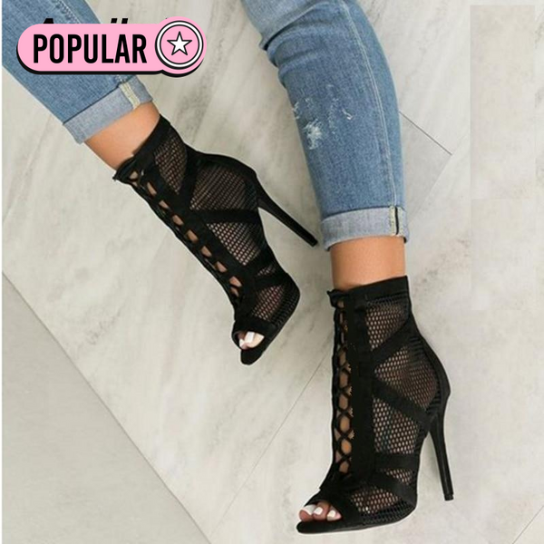 Trendy Hollow Out Mesh Lace-Up Cross-tied Boots - TrendsetterbyTracy Boutique