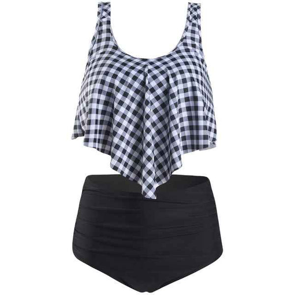 Trendy Ruffle  High Waist Bikini Swimwear With Push Up Bra