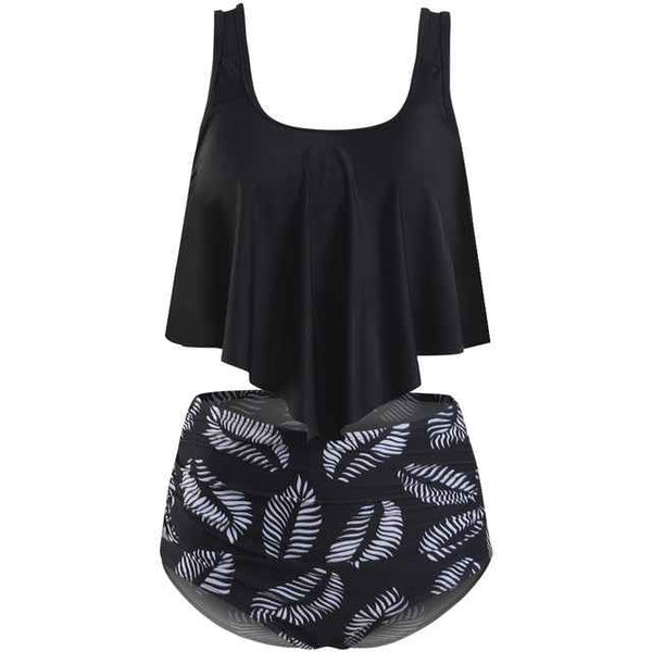 Trendy Ruffle  High Waist Bikini Swimwear With Push Up Bra