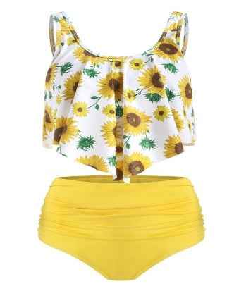 Trendy Ruffle  High Waist Bikini Swimwear With Push Up Bra