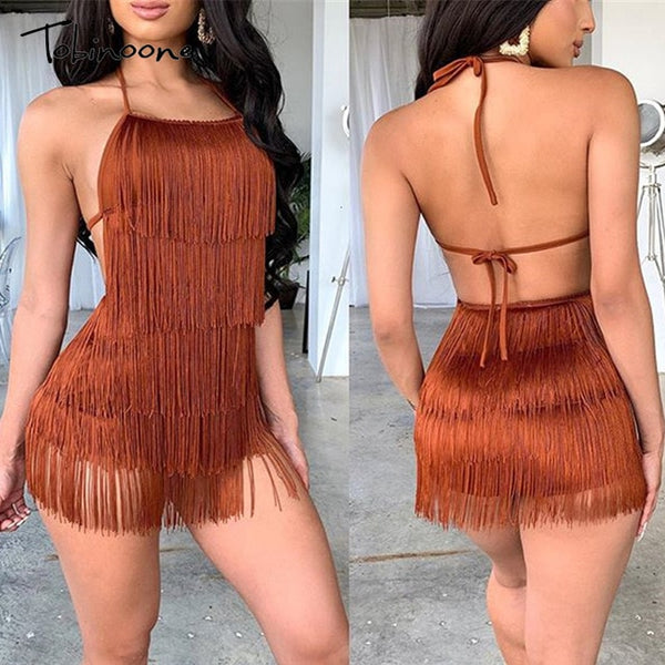 Trendy Tassel Fringed Mini Backless Party Dress - TrendsetterbyTracy Boutique