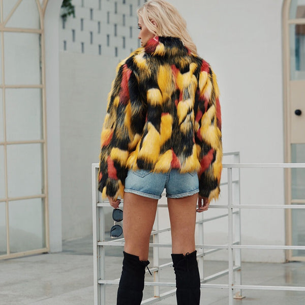 Trendy Multi Color Faux Plush Fur Coat - TrendsetterbyTracy Boutique