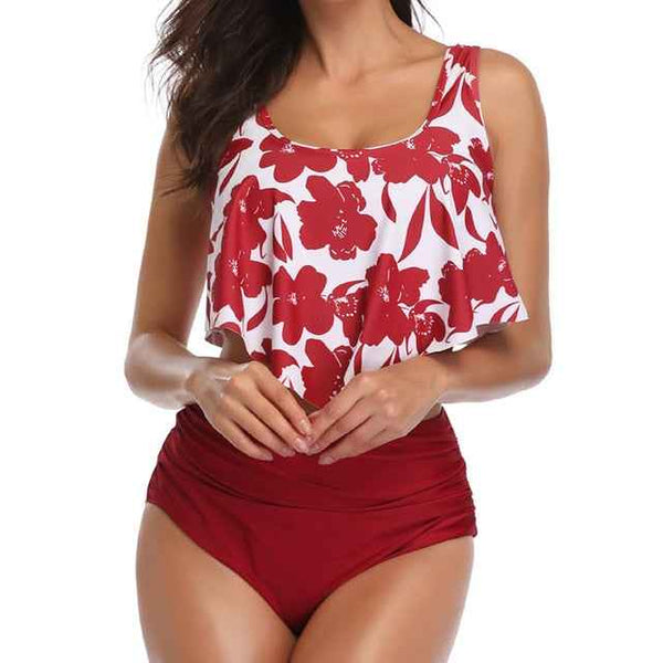 Trendy Ruffle  High Waist Bikini Swimwear With Push Up Bra