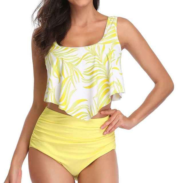 Trendy Ruffle  High Waist Bikini Swimwear With Push Up Bra