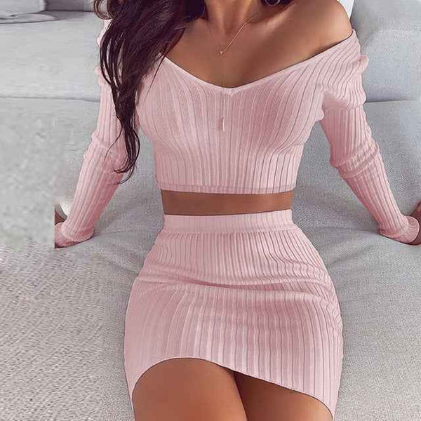 Trendy Off The Shoulder Mini Party Skirt Set.