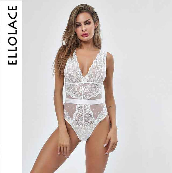 Trendy Sexy V Neck Lace Lingerie Bodysuit