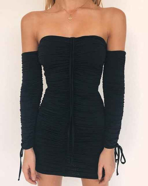 Trendy Sexy Off The Shoulder Long Sleeve Elastic  Party Dress