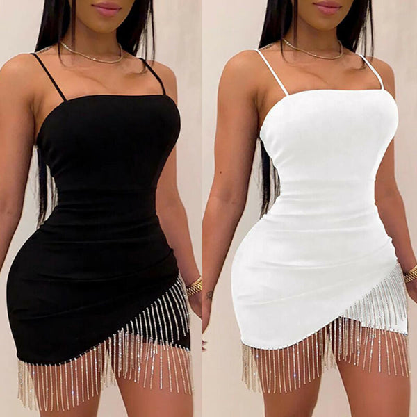 Trendy Party And Elegant Sleeveless Tassel Mini Split Dress - TrendsetterbyTracy Boutique