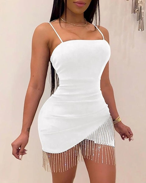 Trendy Party And Elegant Sleeveless Tassel Mini Split Dress - TrendsetterbyTracy Boutique