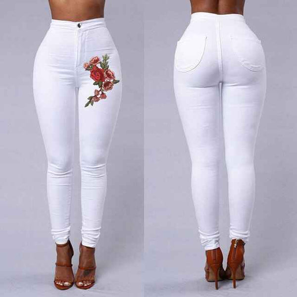 Trendy Flower High Waist Stretch Skinny Jeans