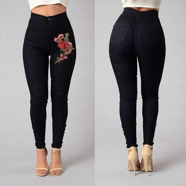 Trendy Flower High Waist Stretch Skinny Jeans