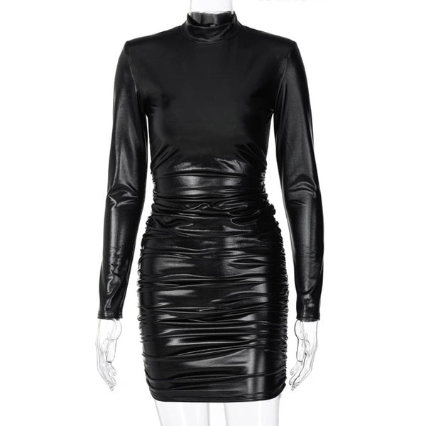 Trendy Mini Leather Turtleneck Dress - TrendsetterbyTracy Boutique