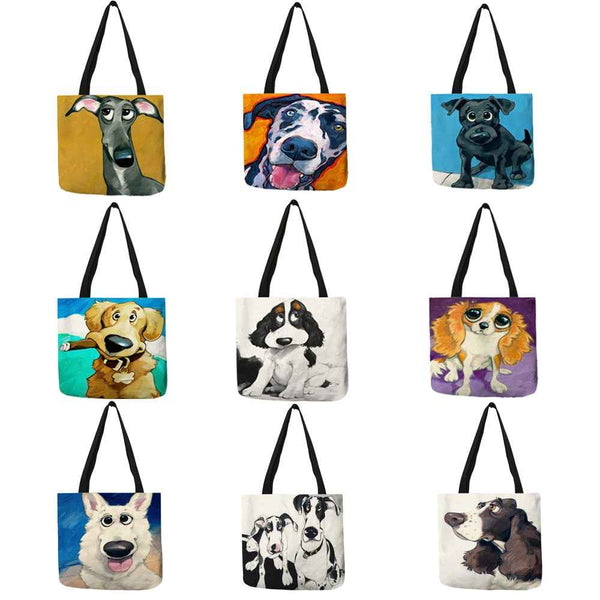 Trendy Dog Printed Casual Fabric Tote Handbag