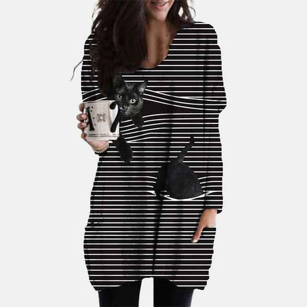 Trendy Cozy Abstract Face Print Shirt With Long Sleeves and Pockets