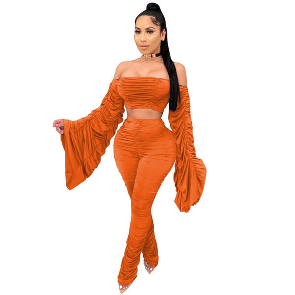 Trendy Two Piece Set  Flare Sleeve Crop Top and Jeggings - TrendsetterbyTracy Boutique