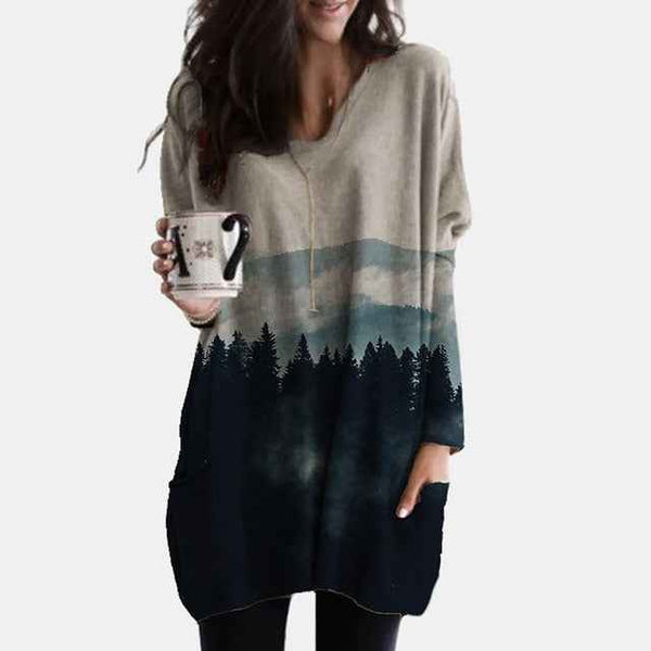 Trendy Cozy Abstract Face Print Shirt With Long Sleeves and Pockets