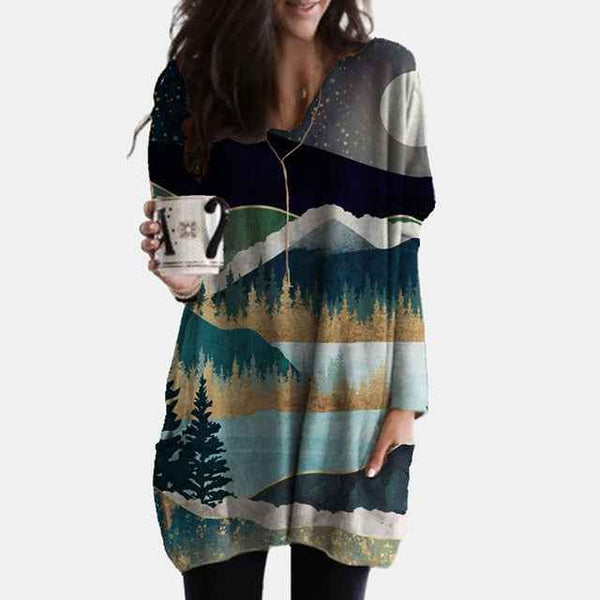 Trendy Cozy Abstract Face Print Shirt With Long Sleeves and Pockets