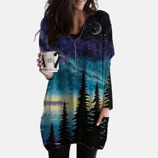 Trendy Cozy Abstract Face Print Shirt With Long Sleeves and Pockets