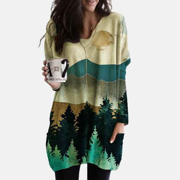 Trendy Cozy Abstract Face Print Shirt With Long Sleeves and Pockets