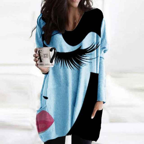 Trendy Cozy Abstract Face Print Shirt With Long Sleeves and Pockets
