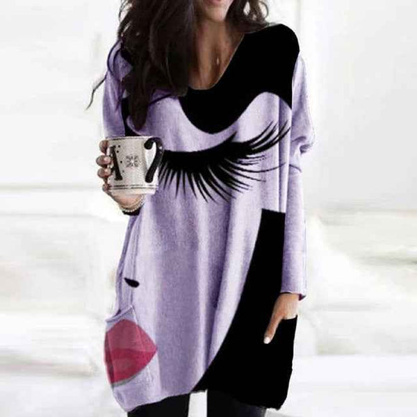 Trendy Cozy Abstract Face Print Shirt With Long Sleeves and Pockets